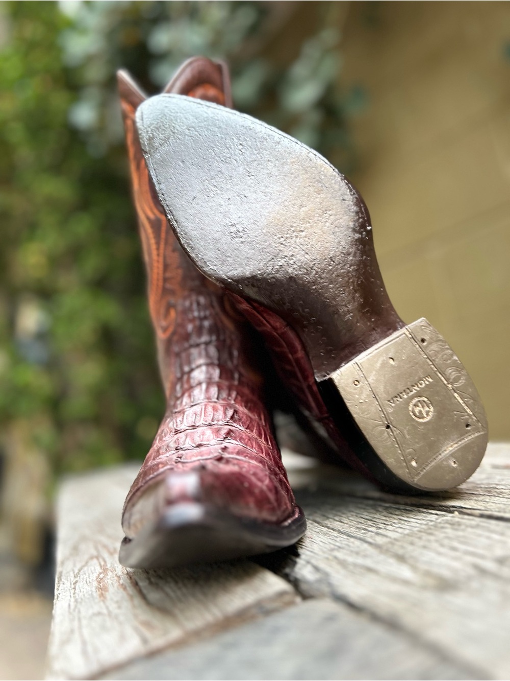 Montana’s Bronze Exotic Authentic Croc Tail Cowboy Boots Size 7.5 D Snip Toe - Picture 8 of 14